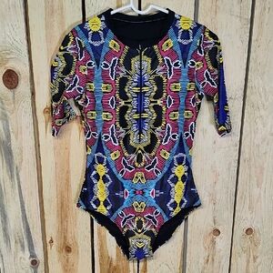 Aleumdr Womens Zip Front Printed Swimsuit No Size Tag See Measurements